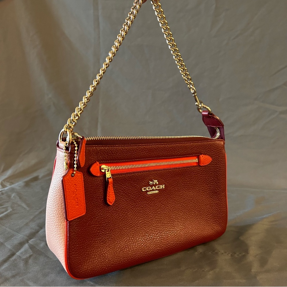 Coach 9" Two-Tone 'Black Cherry' Pebble Leather Handbag Purse 53467/LIBCY